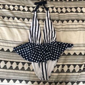 Low cut halter one piece bathing suit